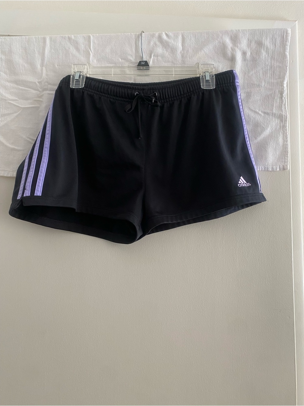 adidas Black Athletic Shorts with Lavender Side Stripes